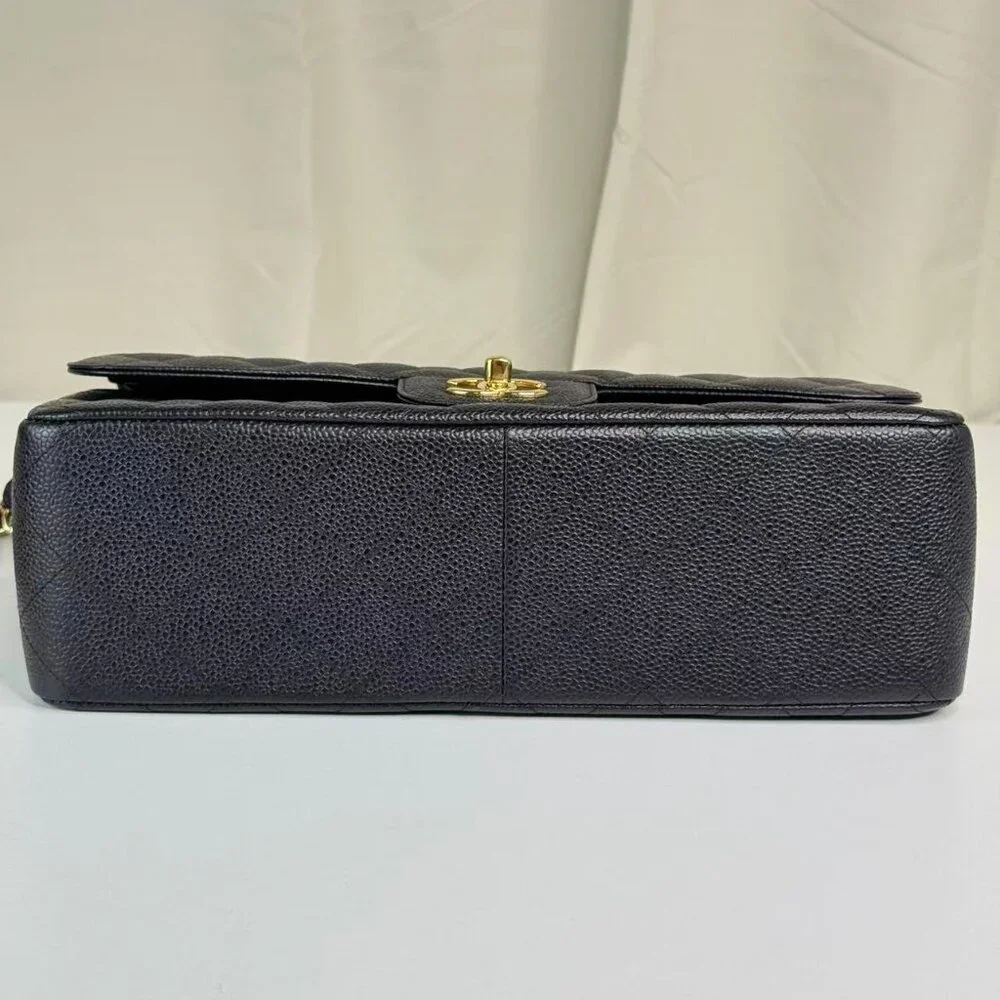 Chanel Black Caviar Jumbo Classic Flap Shoulder Bag with Gold Chain Strap - Picture 5 of 9